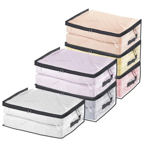 Fixwal 6pcs clear storage bags show contents for easy seasonal closet organization.