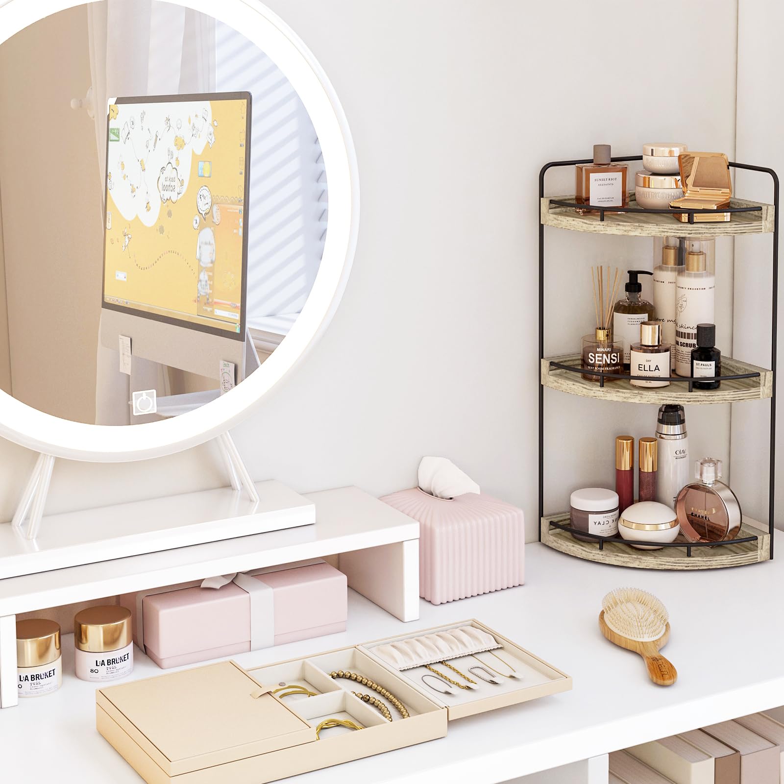 Fixwal ample storage space keeps toiletries within reach.