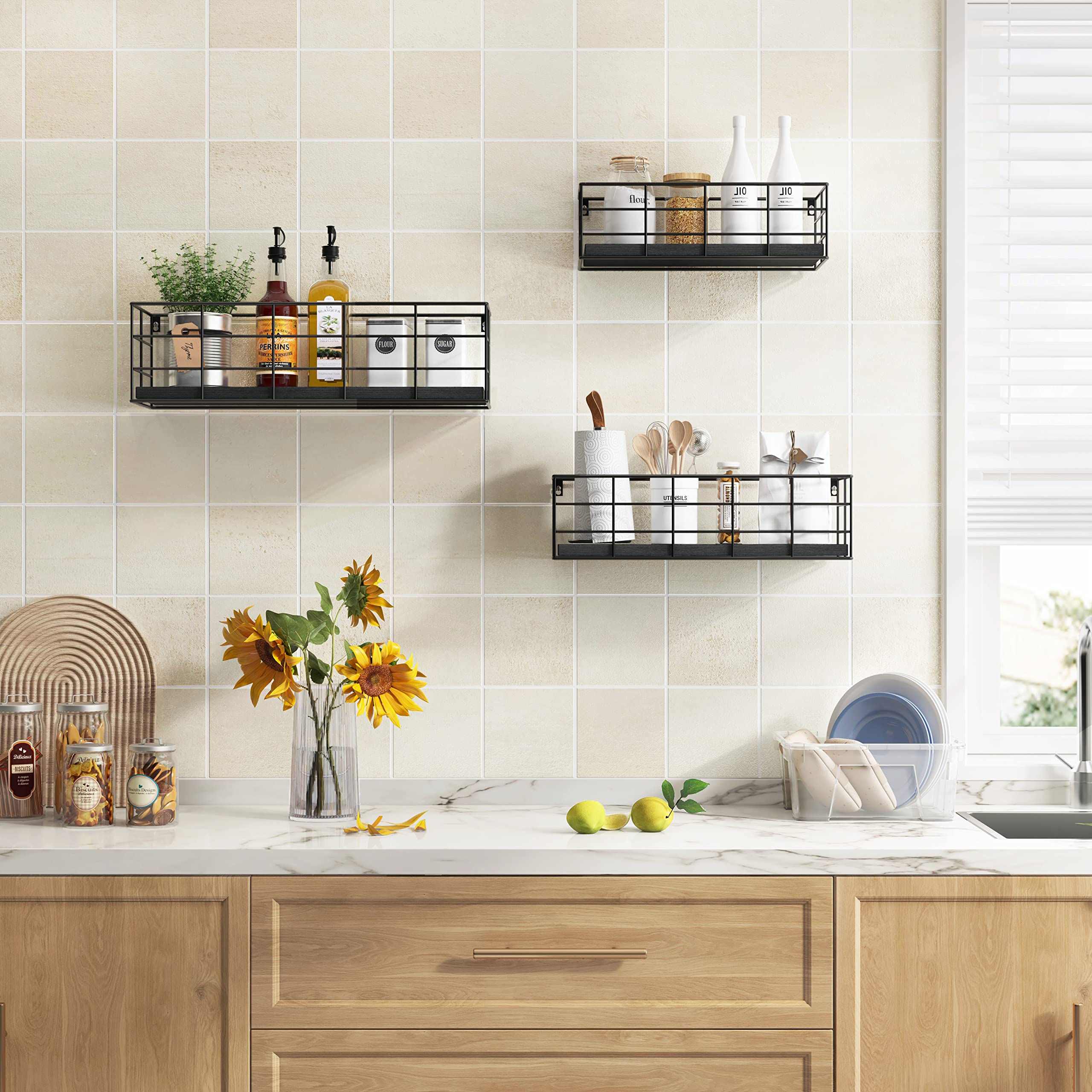 Fixwal bedroom and bathroom shelves maximize vertical storage.