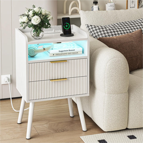 Fixwal bedroom nightstand front view shows modern white fluted design.