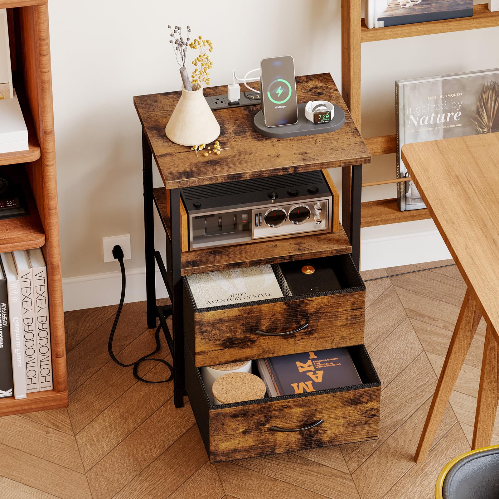 Fixwal compact bedside table fits small spaces and cozy bedrooms.