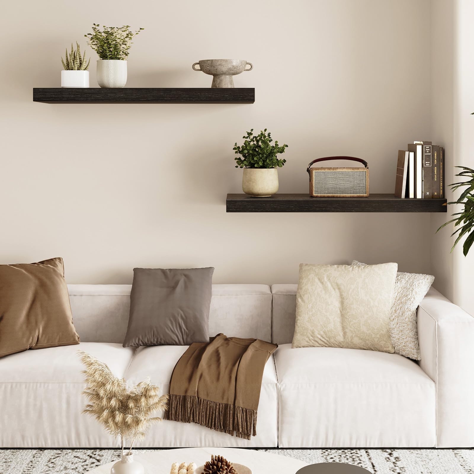 Fixwal black floating shelf side view highlighting compact 22in design for small spaces