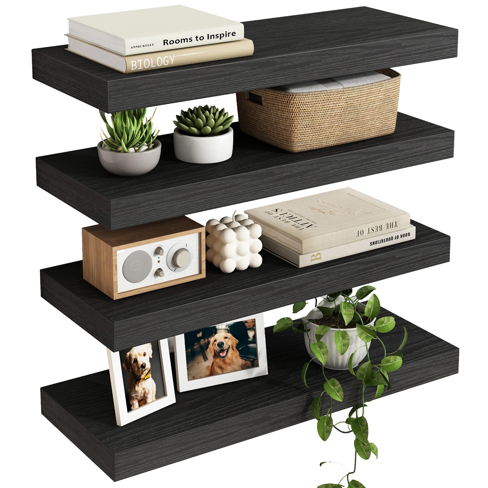 Fixwal black floating shelves with invisible brackets for a clean display