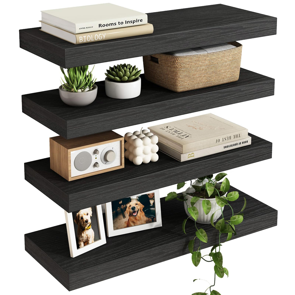 Fixwal black floating shelves with invisible brackets for a clean display