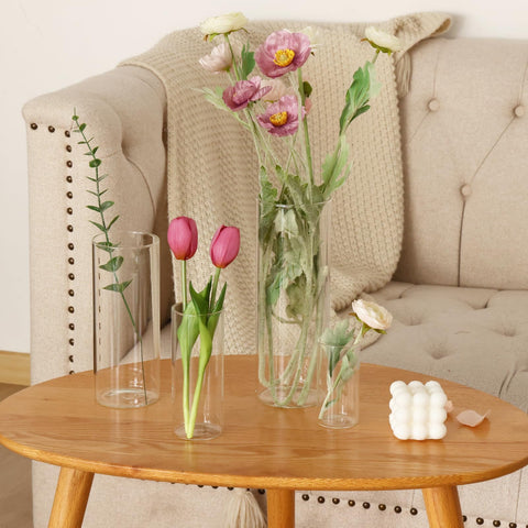 Fixwal clear glass cylinder vase 8 inch modern display for stems and LED candles
