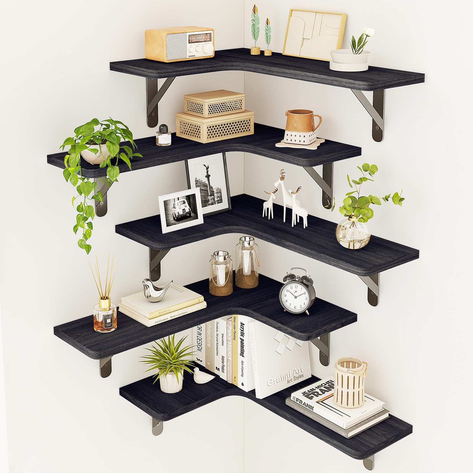 Fixwal corner shelves wall-mounted five-pack maximizes corner storage.