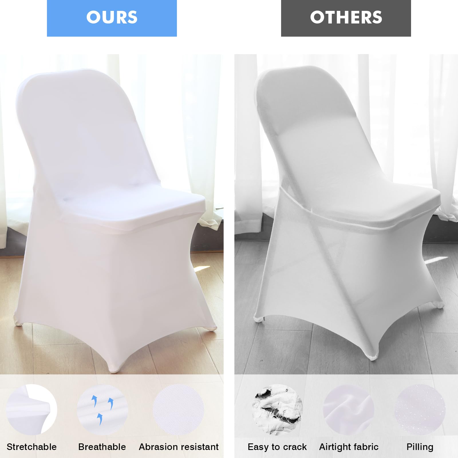 Fixwal crisp white dining chair cover enhances the reception and dining area