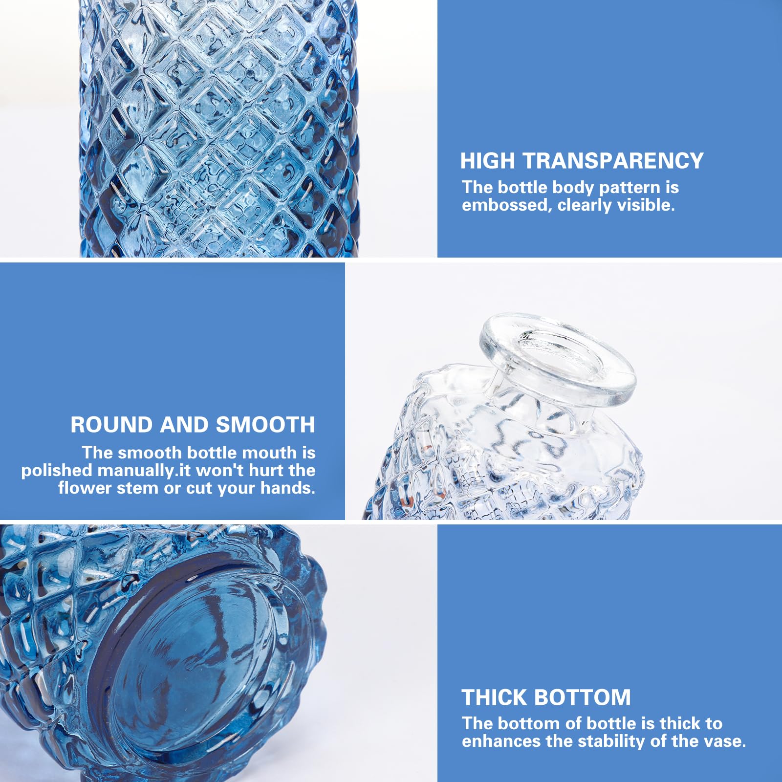 Fixwal blue bud vases for dining table centerpieces and conversation starters.