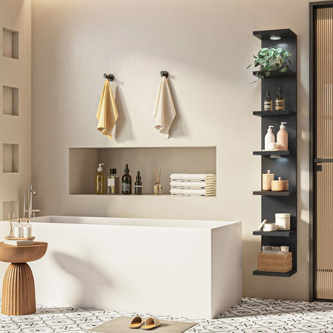 Fixwal display ideas for handbags and cosmetics using organized shelving.