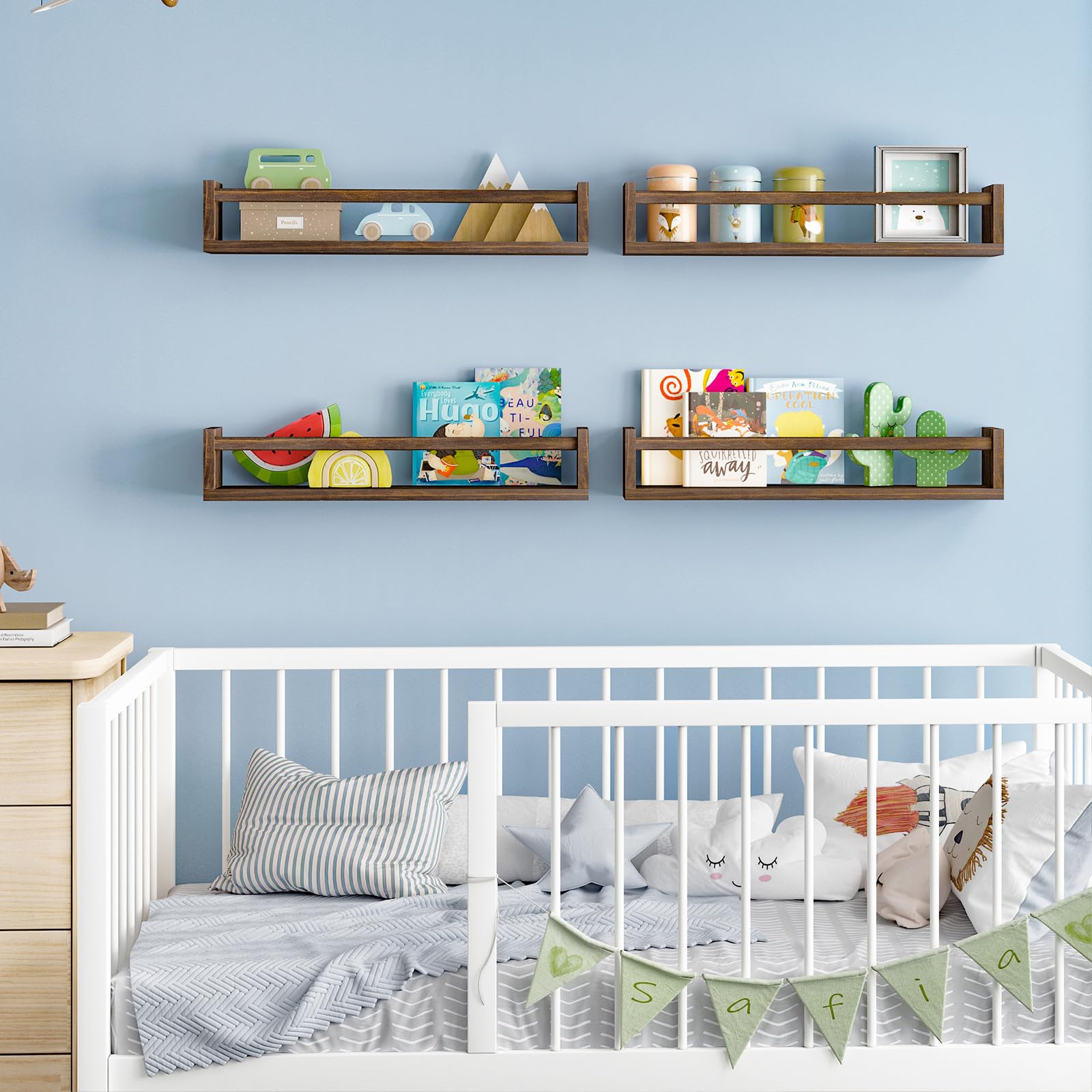 Fixwal 4-pack wall shelves for nursery playroom kitchen or bathroom