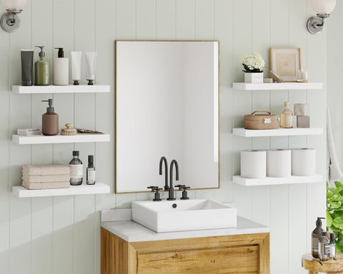 Fixwal farmhouse shelves add bedroom decor with hidden brackets.