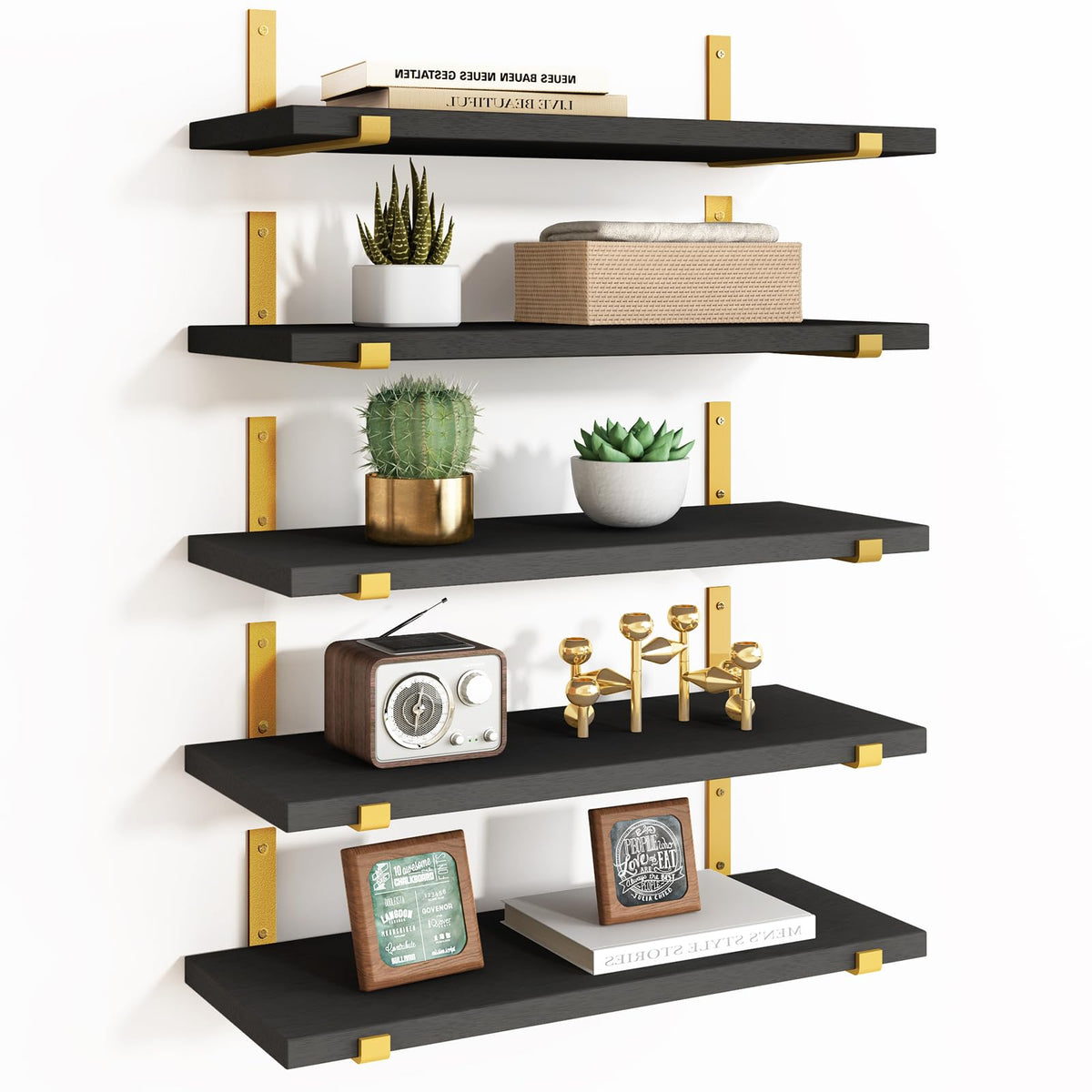 Fixwal floating black gold shelves 5 assembly enables quick sturdy wall mounting