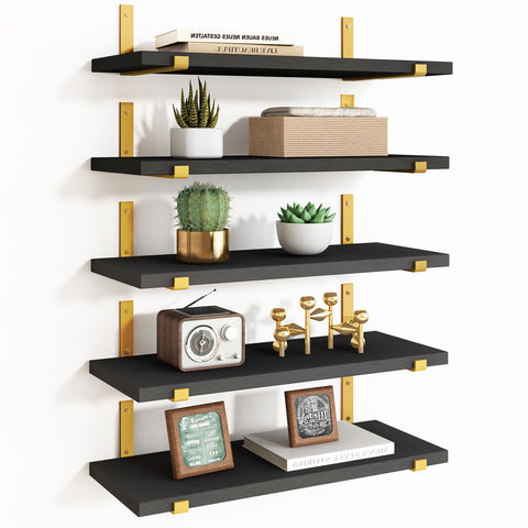 Fixwal floating black gold shelves 5 assembly enables quick sturdy wall mounting
