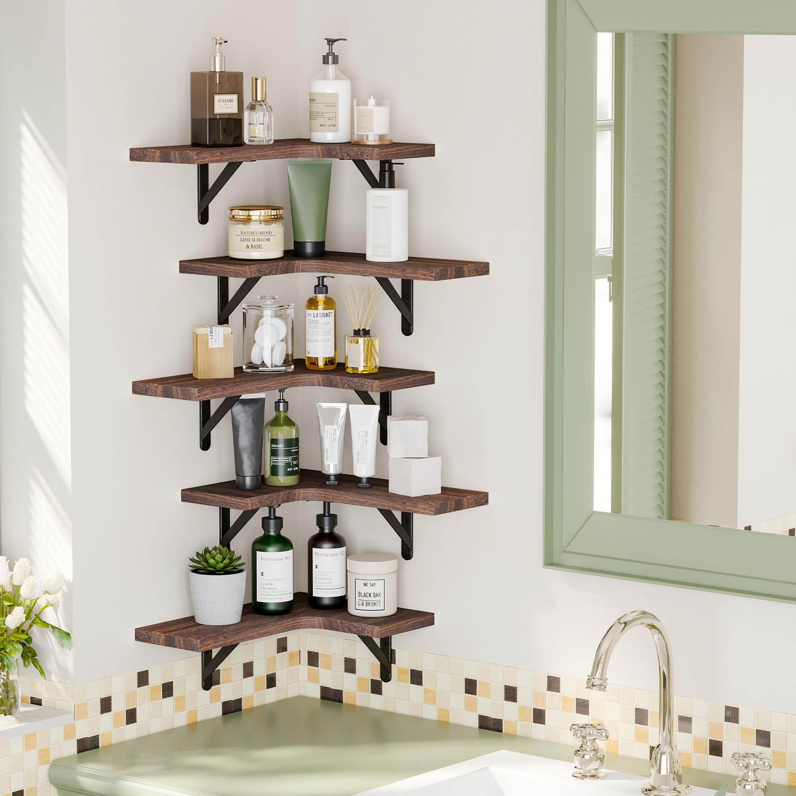 Fixwal bathroom use for towels and toiletries with rustic walnut finish