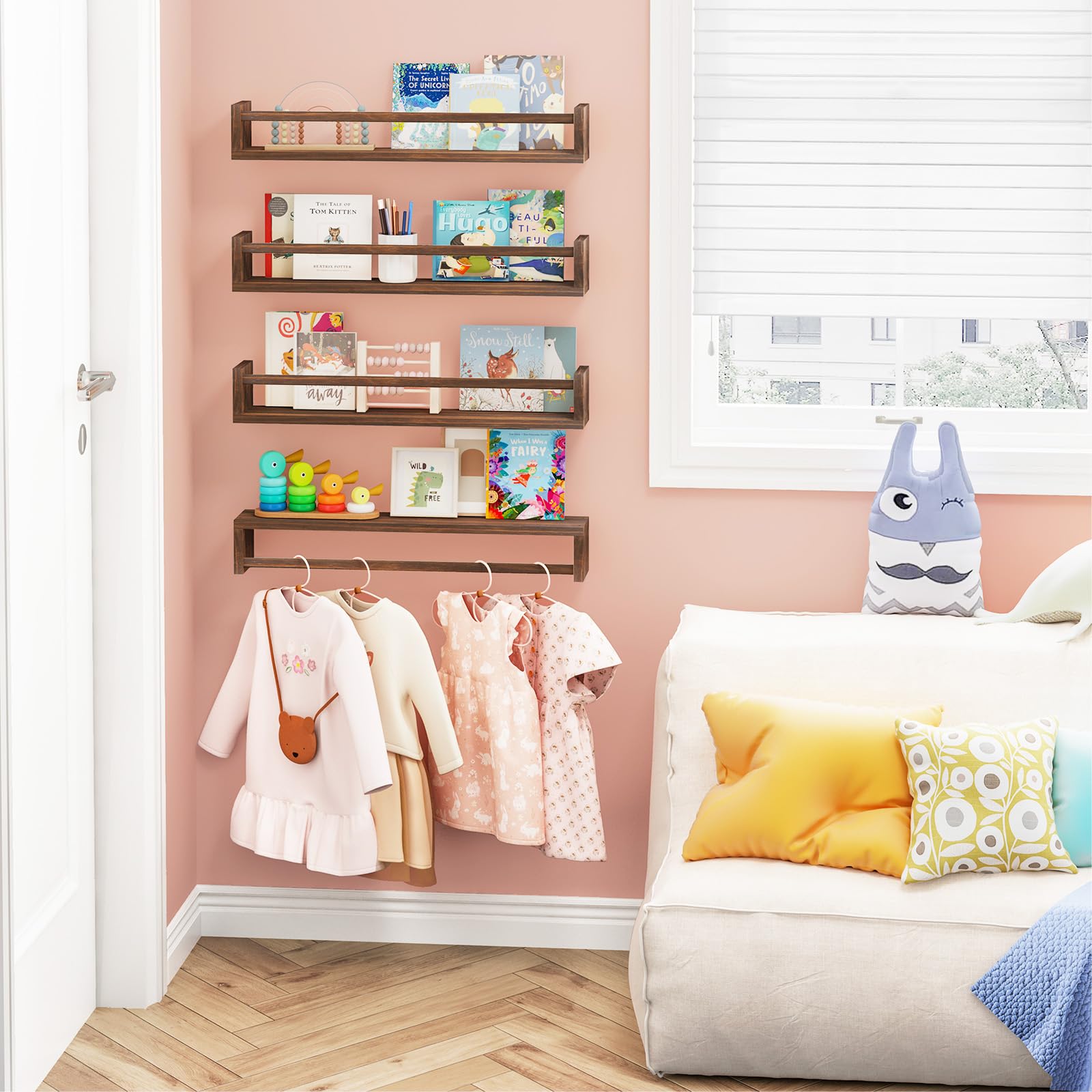 Fixwal floating shelves brown display unit saves floor space in kids' rooms