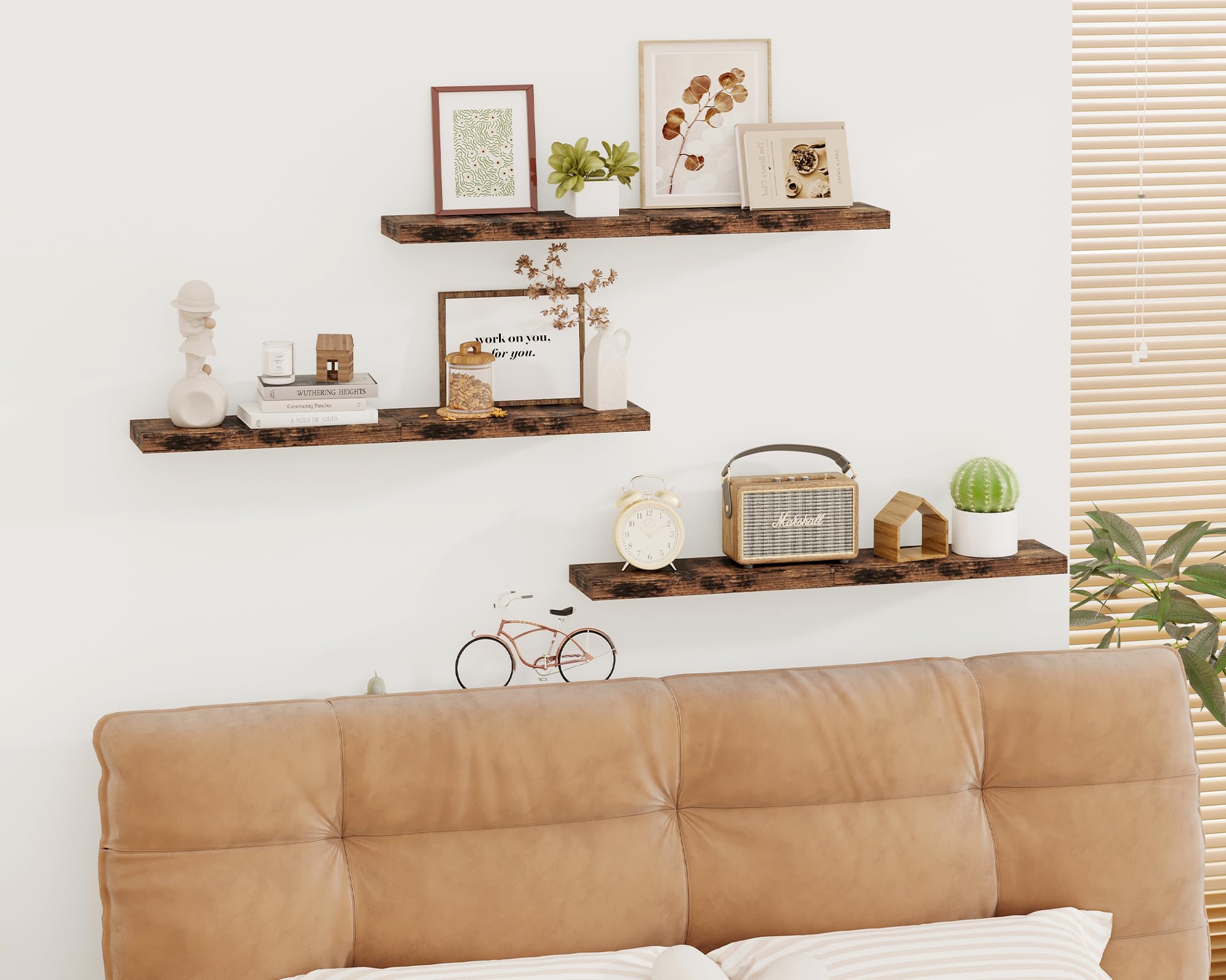 Fixwal rustic MDF shelves pair with hidden brackets for sleek decor.