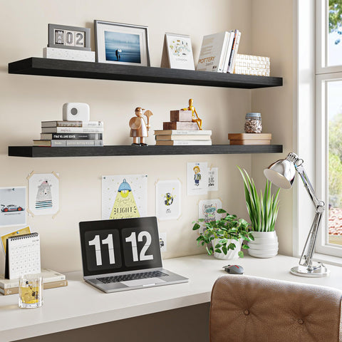 Fixwal bedroom organization shows ample space for personal items on two shelves.