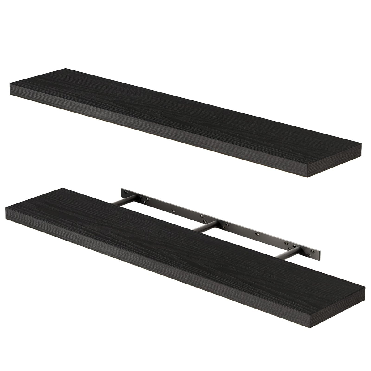 Fixwal front view shelf highlights the black woodgrain finish for stylish decor display.