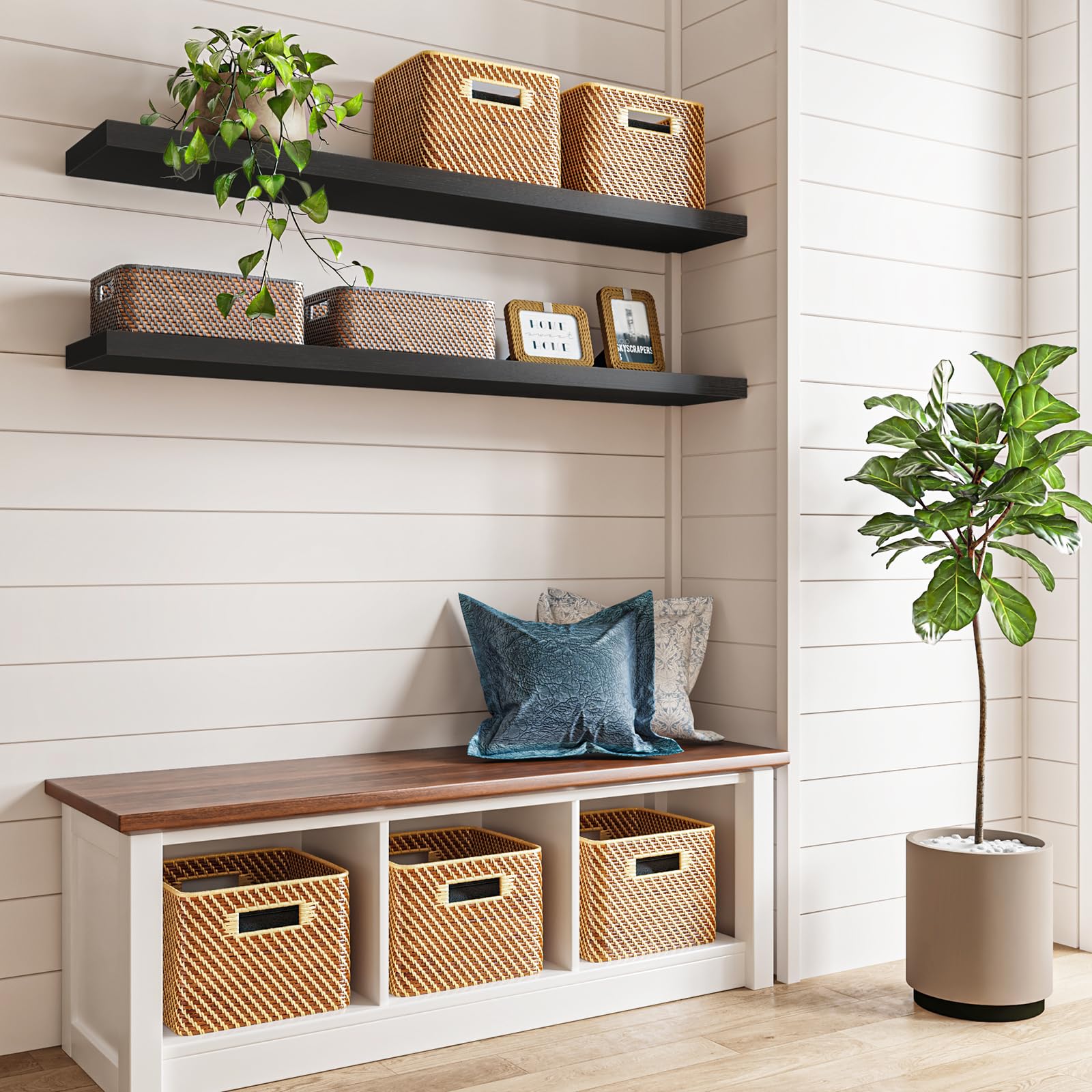 Fixwal length display showcases the expansive 47-inch shelf surface for decor.