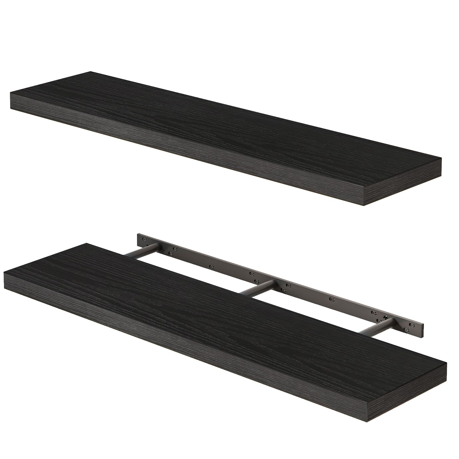 Fixwal wall-mounted shelves in black woodgrain for organized display