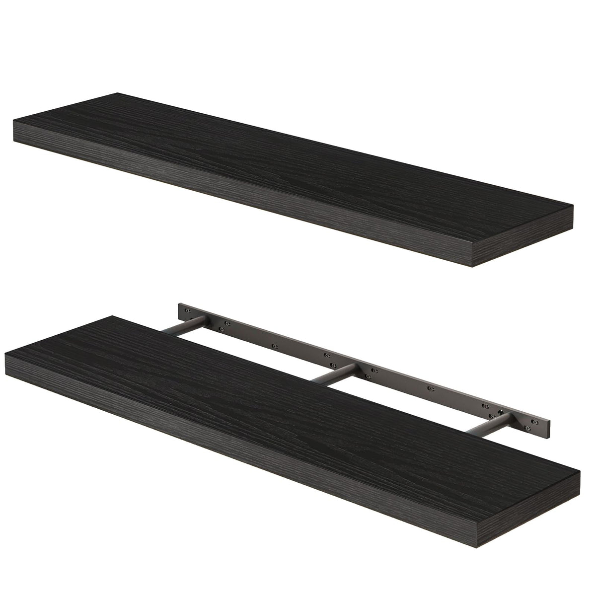 Fixwal wall-mounted shelves in black woodgrain for organized display