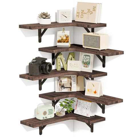 Fixwal walnut corner shelves set of five for extra storage in any room