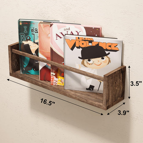 Fixwal floating wall shelves in brown wood for easy access to toys and books