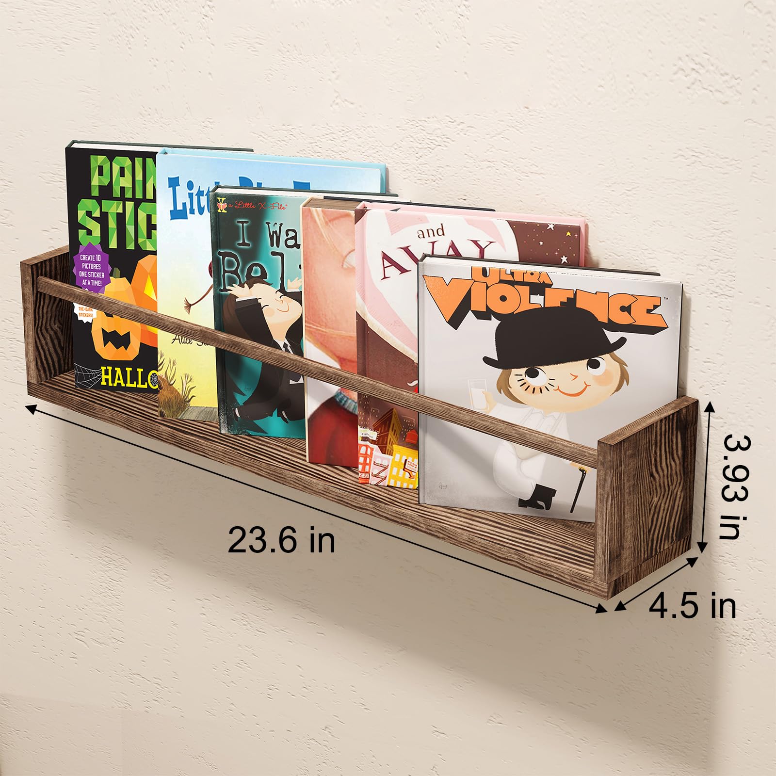 Fixwal floating shelves in kids room create a cozy reading nook.