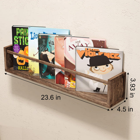Fixwal floating shelves in kids room create a cozy reading nook.