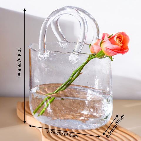 Fixwal clear glass purse vase with handle for easy, stylish table decor