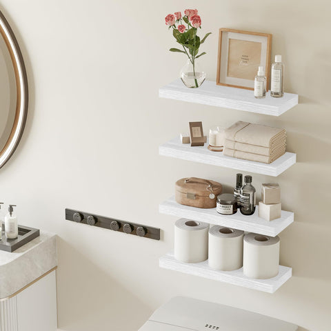 Fixwal kitchen shelves with rustic finish for spice and utensil storage.