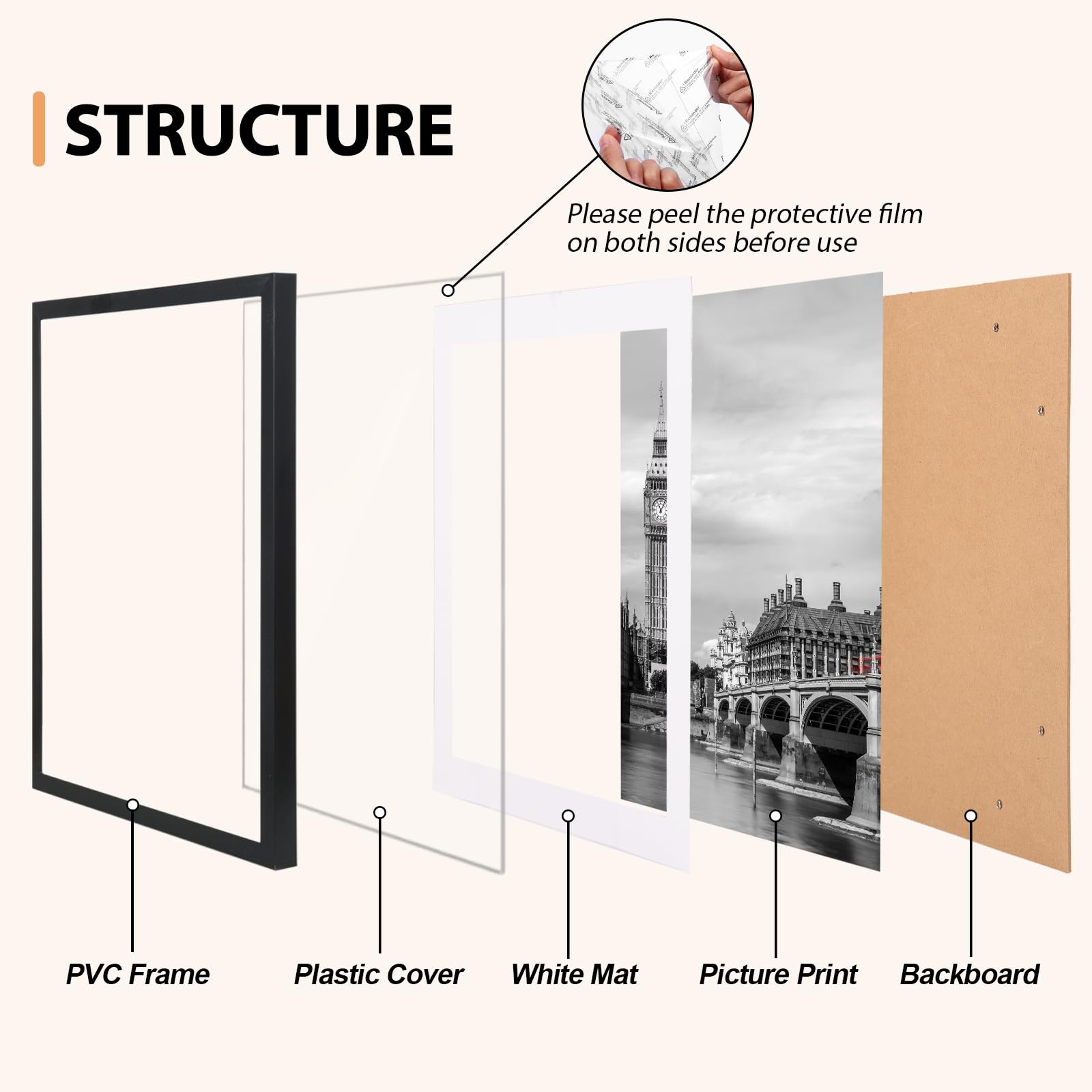 Fixwal lightweight black frames easy to hang without overpowering the space.