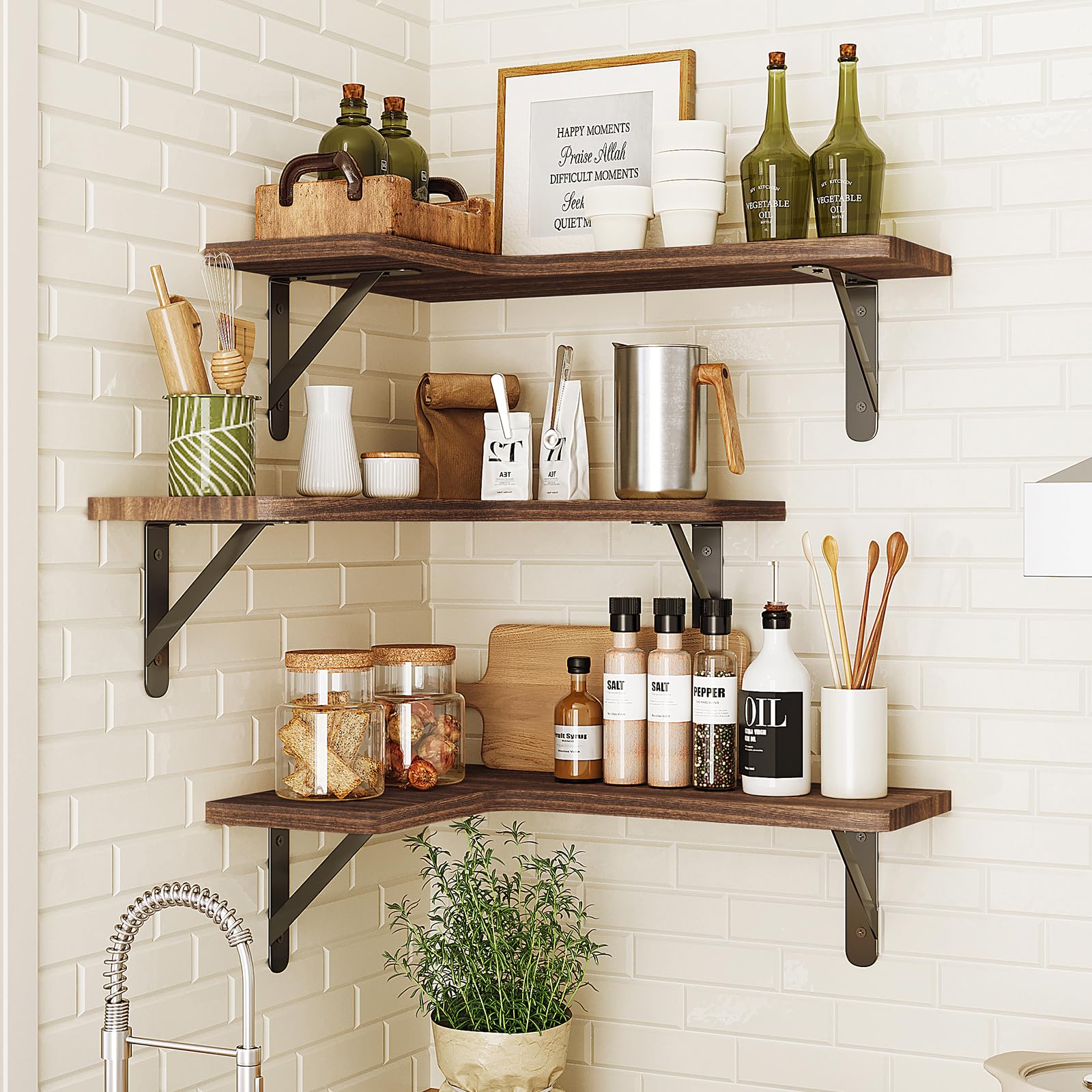 Fixwal living room corner shelves display plants and decor