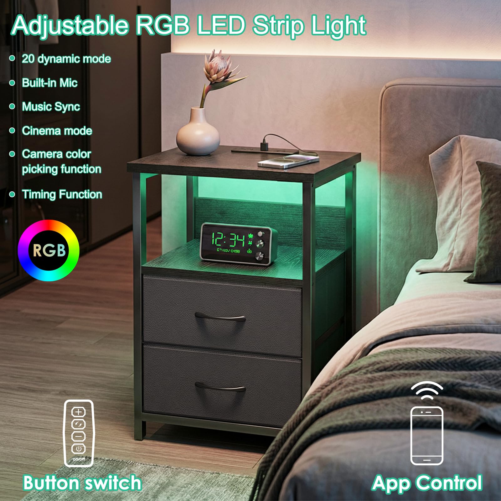 Fixwal night stand adjustable feet ensure stability on uneven floors.