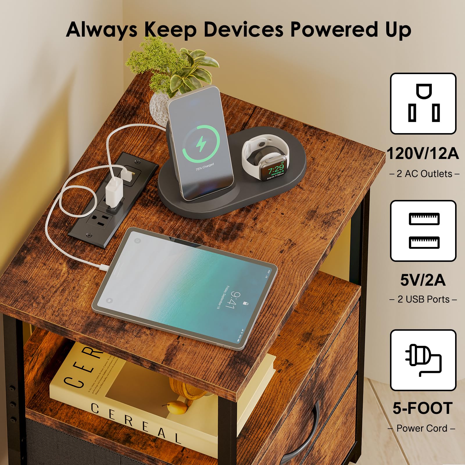 Fixwal Night Stand adjustable legs stabilize on uneven floors.
