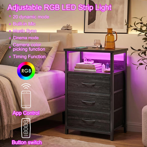 Fixwal Night Stand black oak finish highlights sturdy construction and style