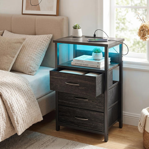 Fixwal Night Stand fabric drawers keep keys and small items organized