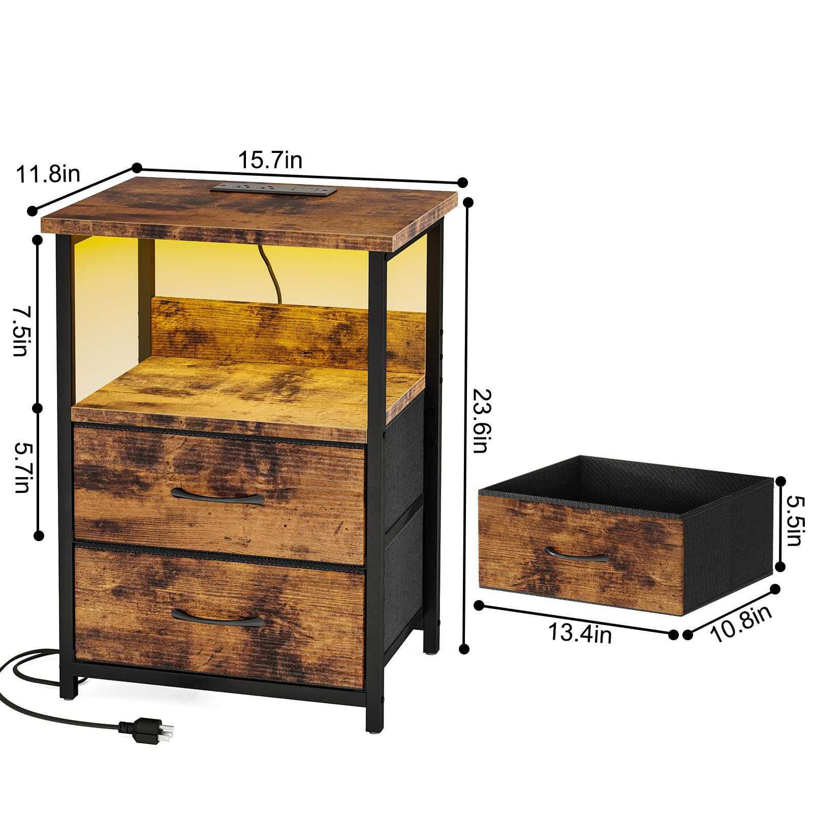 Fixwal Night Stand fabric drawers keep keys, glasses, and essentials organized.