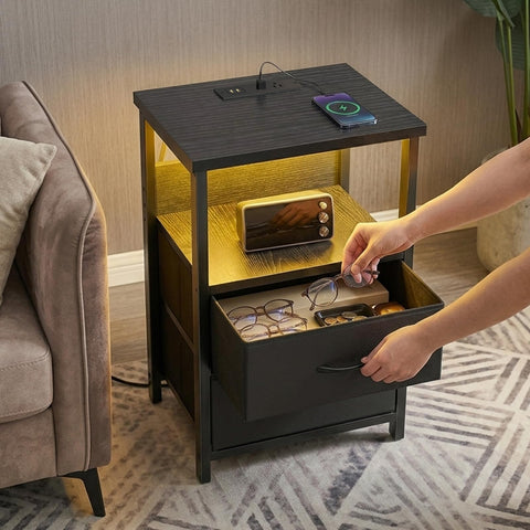 Fixwal night stand modern black finish complements any bedroom style.