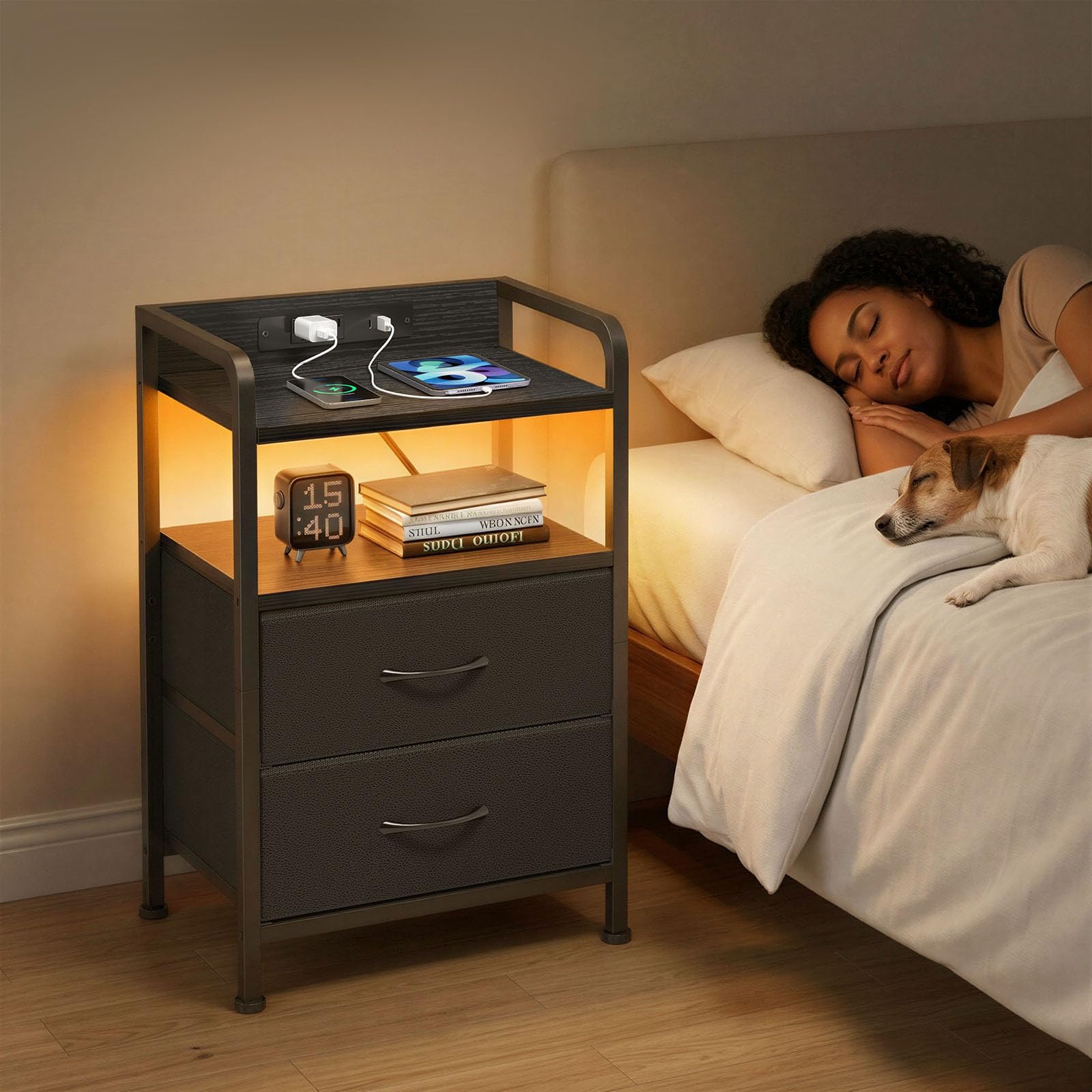 Fixwal nightstand's sleek black finish complements modern bedroom decor