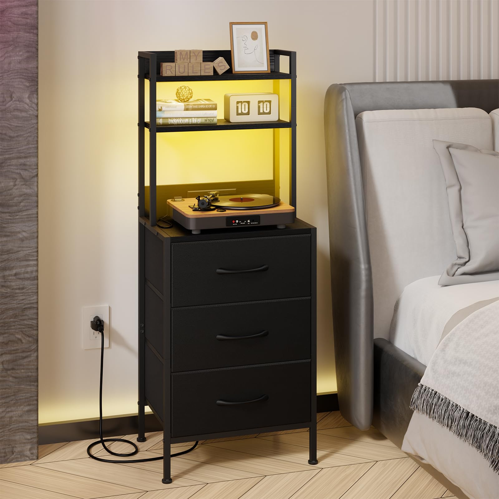 Fixwal nightstand with charging station and USB ports for convenient charging