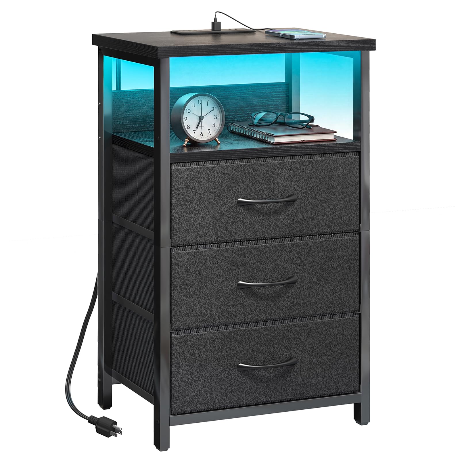 Fixwal Nightstand LED strip provides ambient lighting beside the bed.