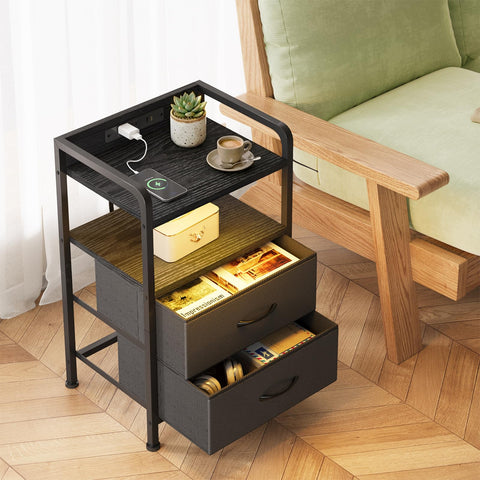Fixwal nightstand's sturdy metal frame and wood-grain top for lasting durability