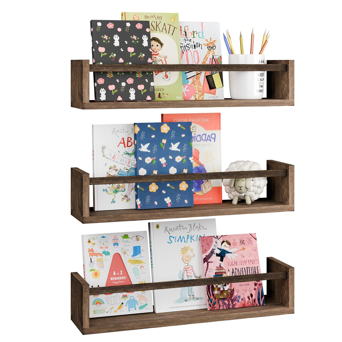 Fixwal nursery book shelves 16.5-inch set of 3 for organized children's books
