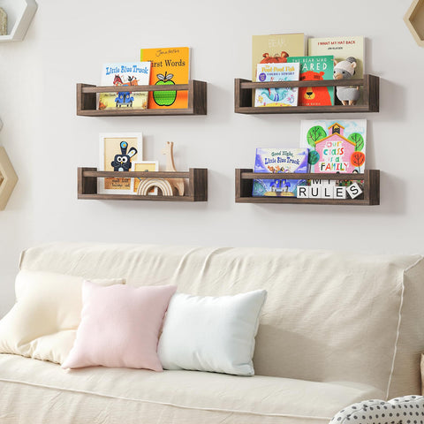 Fixwal installation guide shows quick wall mounting of four shelves.