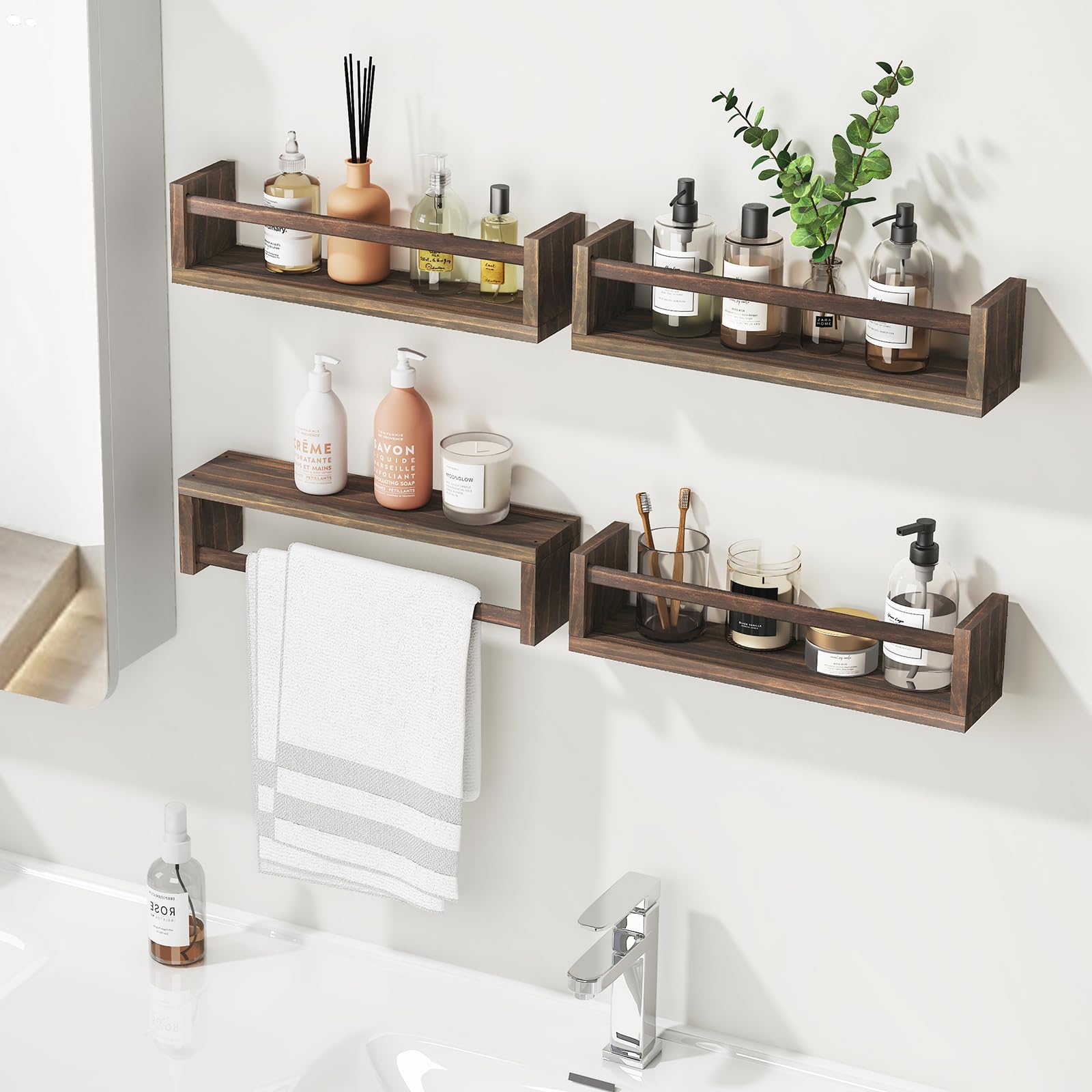 Fixwal shelf mounted upside down for clothing storage in nursery.