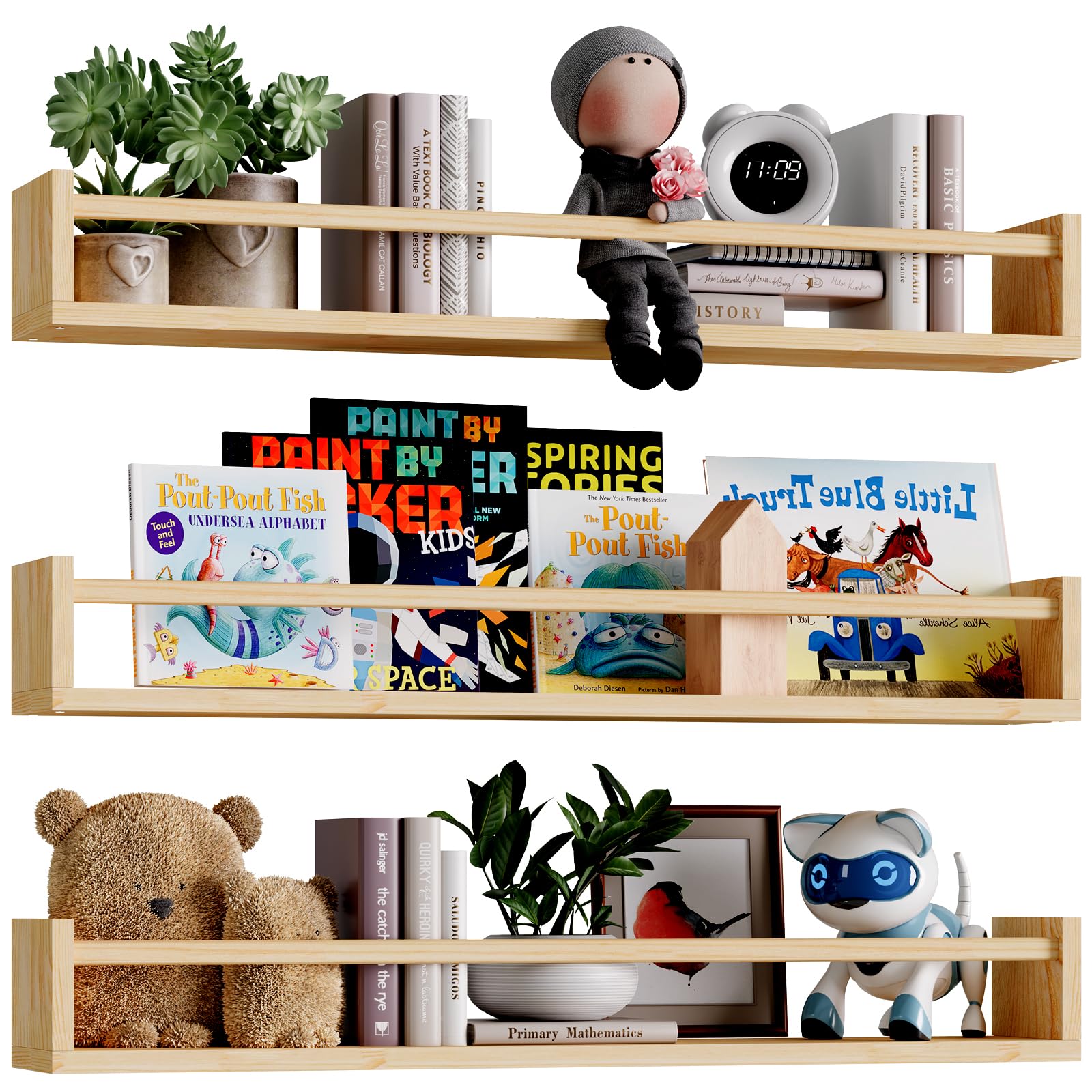 Fixwal nursery floating shelves set of 3 for organized children's books.