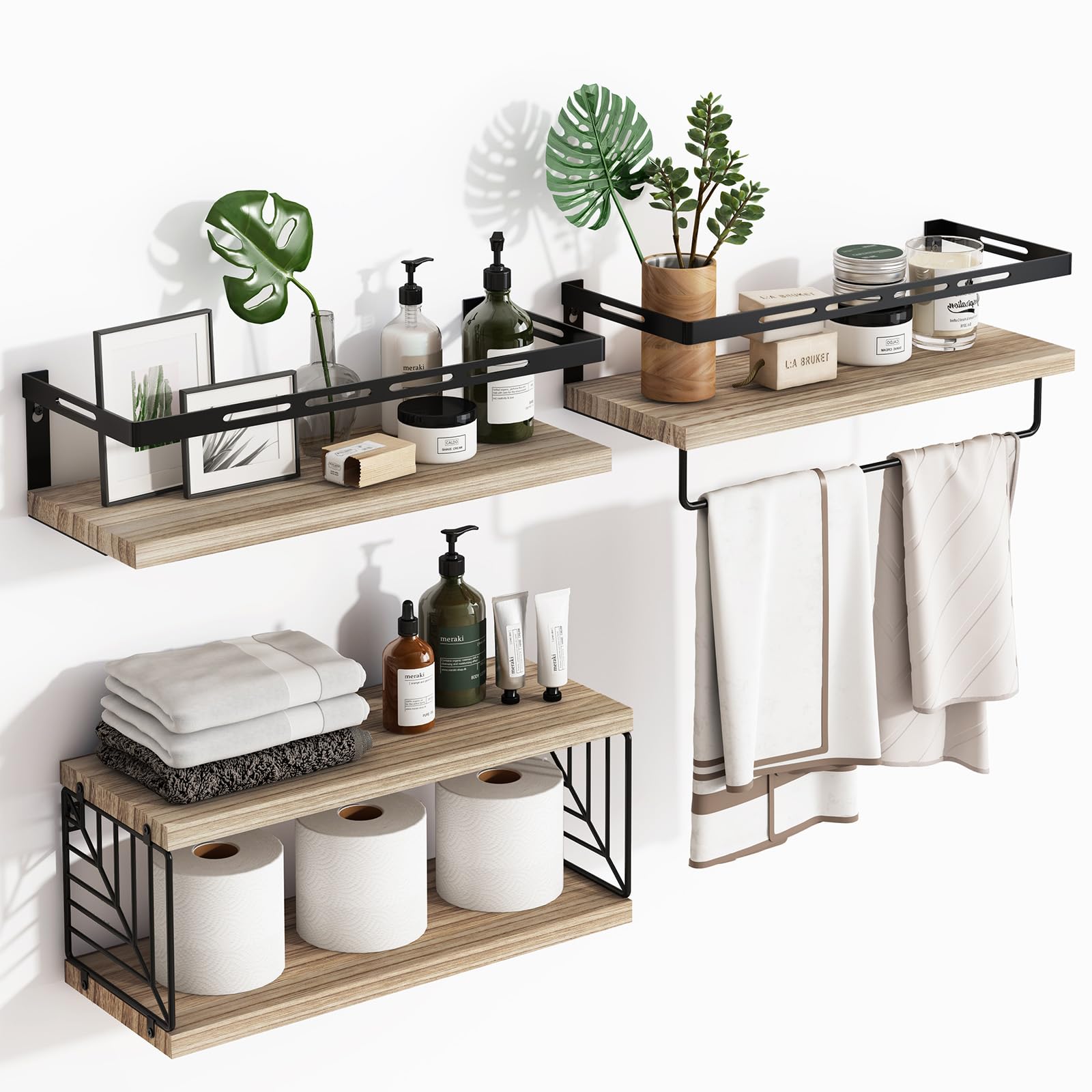 Fixwal over-toilet bathroom shelves in rustic brown finish for convenient storage