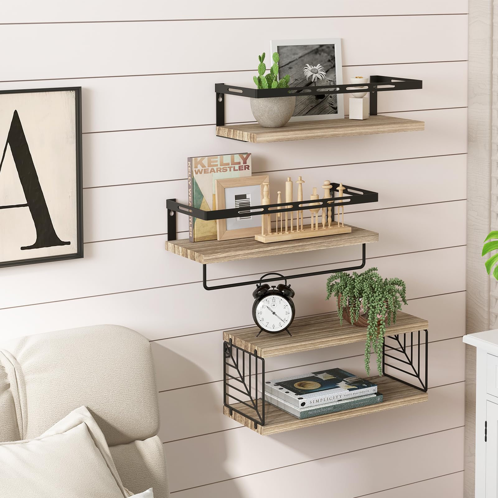 Fixwal rustic brown shelves complement farmhouse decor
