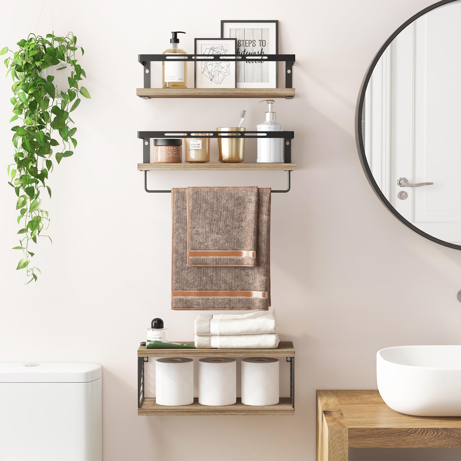 Fixwal paulownia wood shelves show natural grain with moisture protection